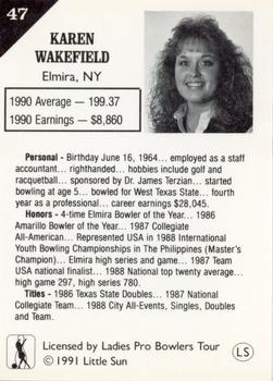 1991 Little Sun Ladies Pro Bowling Tour Strike Force #47 Karen Wakefield Back